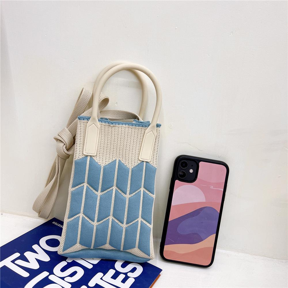 Plaid Cartoon Women's Crossbody Mini Bag: Cute, Lightweight, Knitted Phone Holder for Parent-Child Matching (2024)