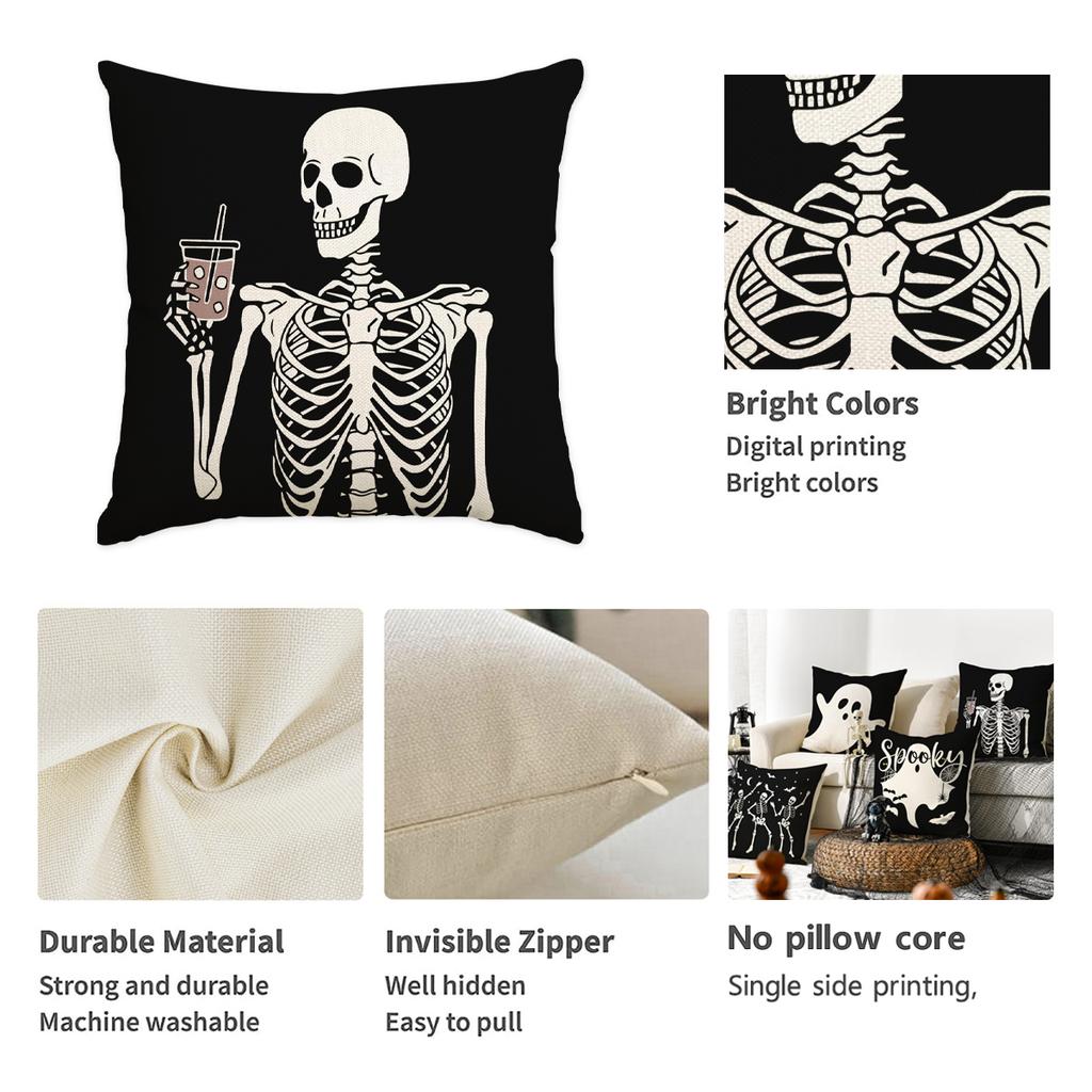 1/4Pcs Halloween Pillow Cover, Horror Skull Pumpkin Spider Web Printed Cushion Cover, Happy Halloween Pillow, Decorative Sofa