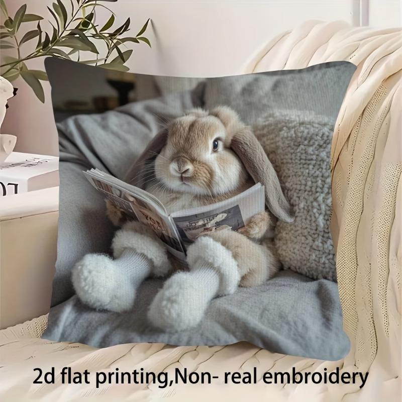 Cute Animal Print Pillowcase: 2D Flat Printing, Non-real Embroidery, Night Sofa  Night Sofa Cushion