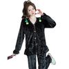 Linglei Autumn And Winter Golden Velvet Court Lace Cardigan Pajamas Women'S Long-Sleeved Trousers Autumn And Winter Loungewear