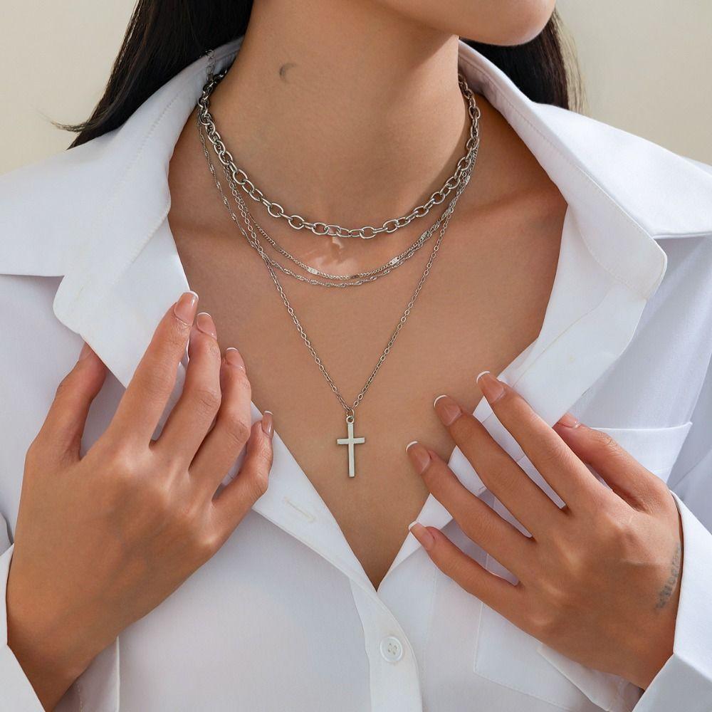 Adjustable Vintage Cross Choker Thin Chain Multi Layer Prayer Necklace  Jewelry Accessories