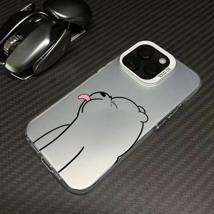 

Tongue-out Polar Bear Electroplate Silver IMD Phone Case for IPhone 15 14 13 12 11 X XR Xs SE2 SE3 8 7 Plus Pro Max Back Cover For iPhone 13