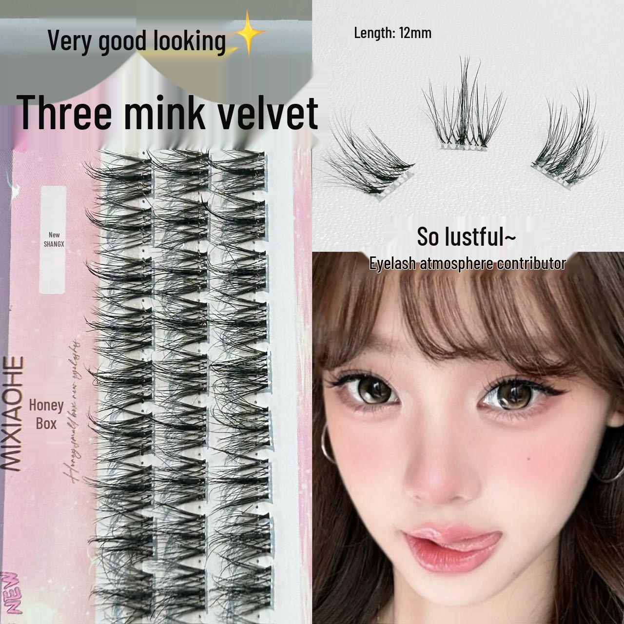 Asian Style Mink Fur Texture False Eyelashes - Natural Realistic Three-Piece Set