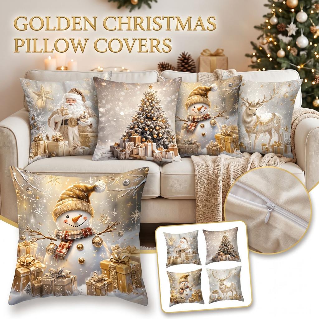 4 Pack Christmas Throw Covers, Cushion Pillowcases for Sofa Couch Home Decor