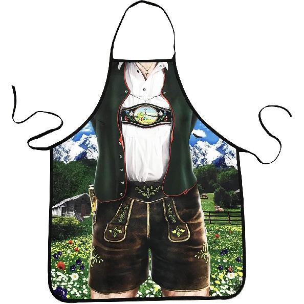 MOMOONNON Creative Bavarian Tracht Lederhosen Apron Oktoberfest Bavarian Funny Apron Kitchen Cooking Grilling BBQ Baking Aprons for Men