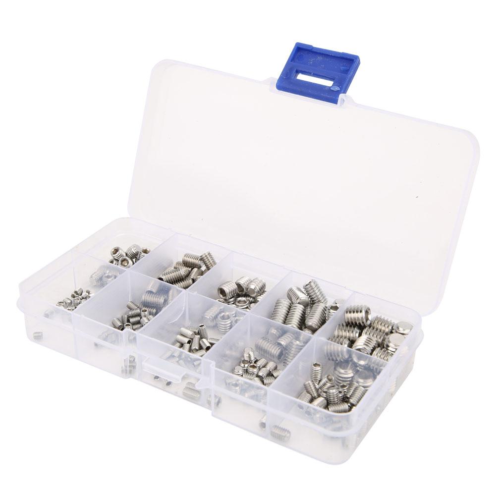300Pcs Set Screws Set Stainless Steel Hex Socket Headless Fasteners Hardware Tool