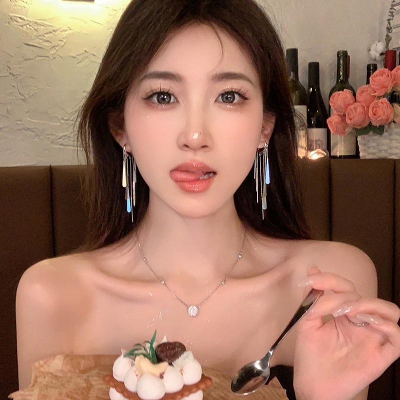 Long Fringed Earrings Niche Design New Light Luxury Stud Earrings Premium Earrings Women