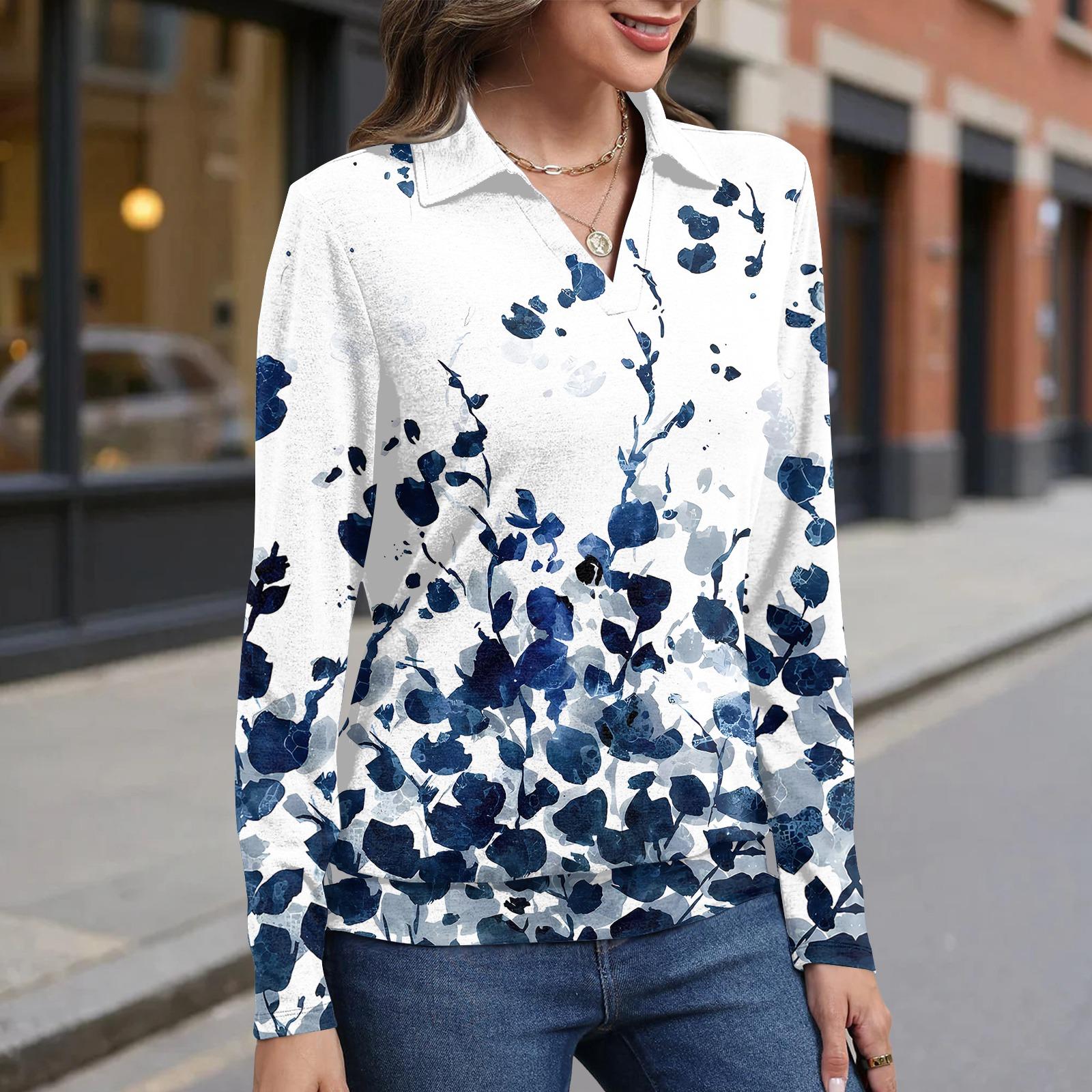 

Women s retro printed fashionable long-sleeved top XL белый