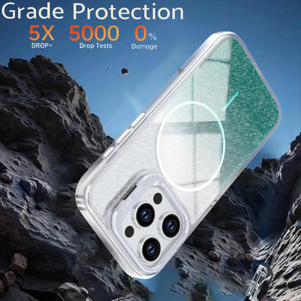 For iPhone 14 Pro Max Magnetic Case Gradient Glitter Shockproof TPU PC Phone Cover Compatible with MagSafe