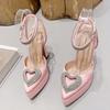 Spring Summer Rhinestone High Heels Women Sexy Crystal Heart Shape Buckle Pointed Toe Shoes Platform Pumps Sandals