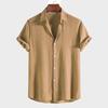 Men Fashion Casual Solid Color Stand Collar Short Sleeve Shirt