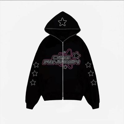 Sudaderas con capucha con estampado de estrellas Ins europeas y americanas para mujer, cárdigan con cremallera, suéter informal holgado para hombre, chaqueta Y2K de Hip-hop