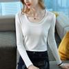 Long-sleeved Bottoming Shirt Women's 2025 Spring and Autumn Women's Clothing Wide-edge Round Neck Elastic T-shirt Solid Color Inner Waist Top Slim Fit