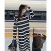 Early autumn new women's clothing high fashion retro age reduction loose and thin round neck striped knitted dress