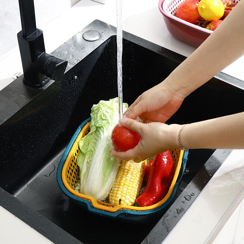 Multifunctional Double-Layer Drain Basket 2PCS/Set Vegetable Wash Basket Plastic Strainer Filter Food Colander Kitchen Gadget