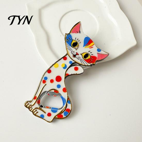 Cat Bottle Opener Fridge Magnet, Vintage Cartoon Kitten Decorative Magnetic Opening Tool for Home Bars and Kitchen Durable Beer