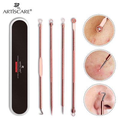 Kit di strumenti per la rimozione di punti neri e punti neri, 4 aghi in acciaio inox, estrattore di punti bianchi, brufoli, pori, comedoni, acne