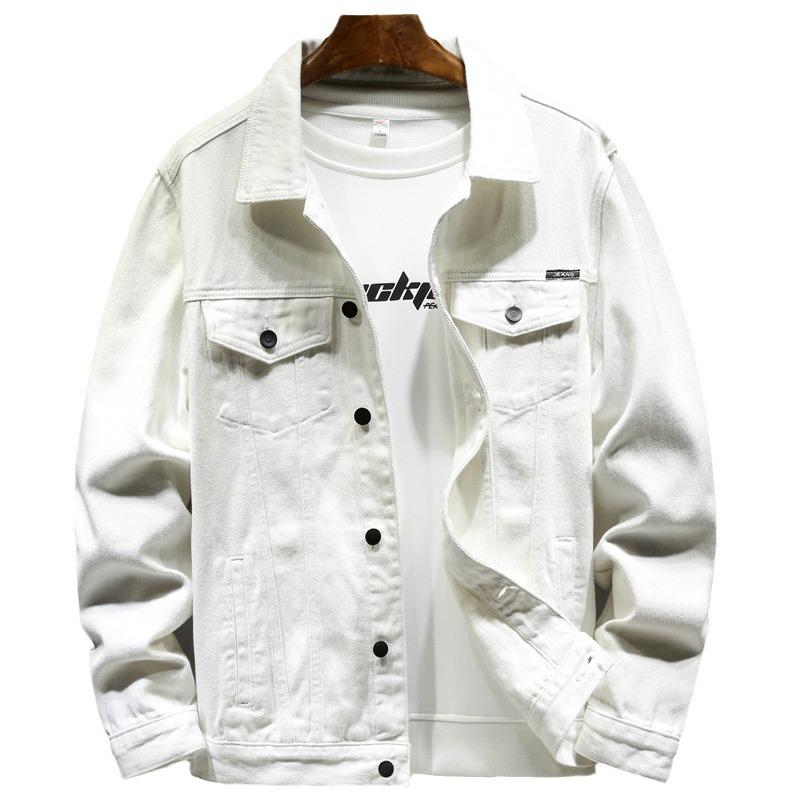 Herren Slim Fit Weiße Jeansjacke - Trendiger Casual Koreanischer Stil für Frühling & Herbst