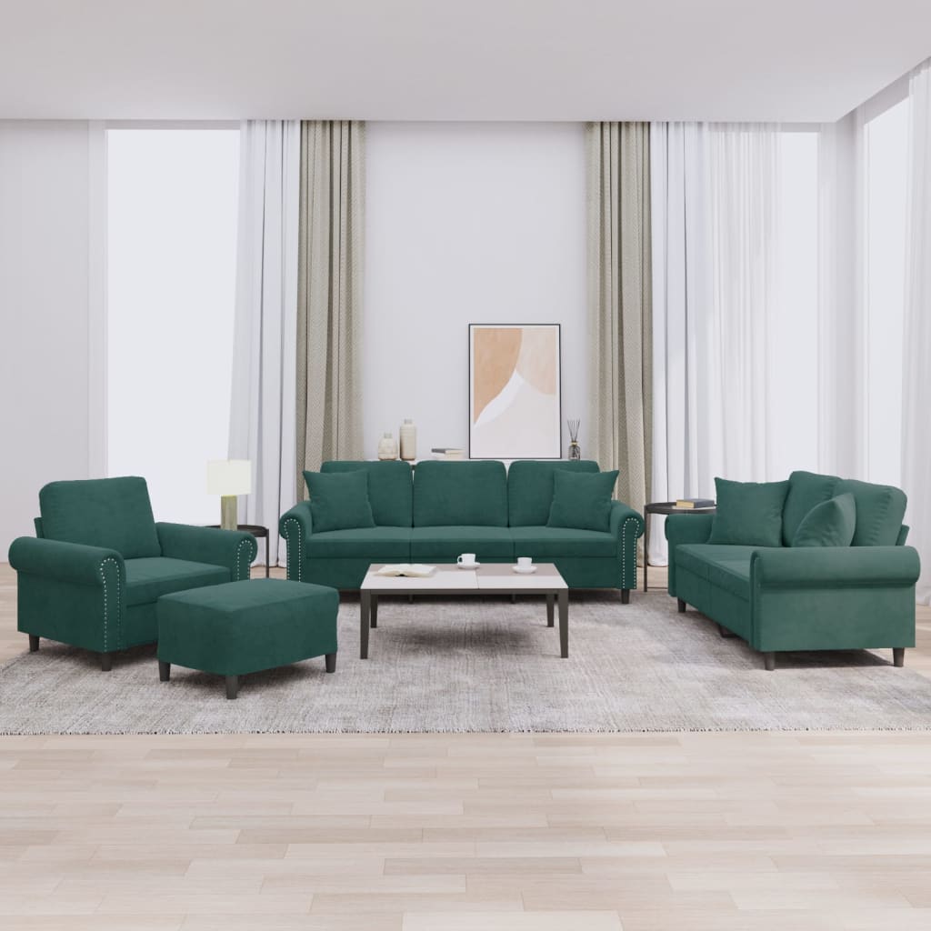 Vidaxl 4-Cz. Relaxation Set With Cushions, Dark Green, Velvet