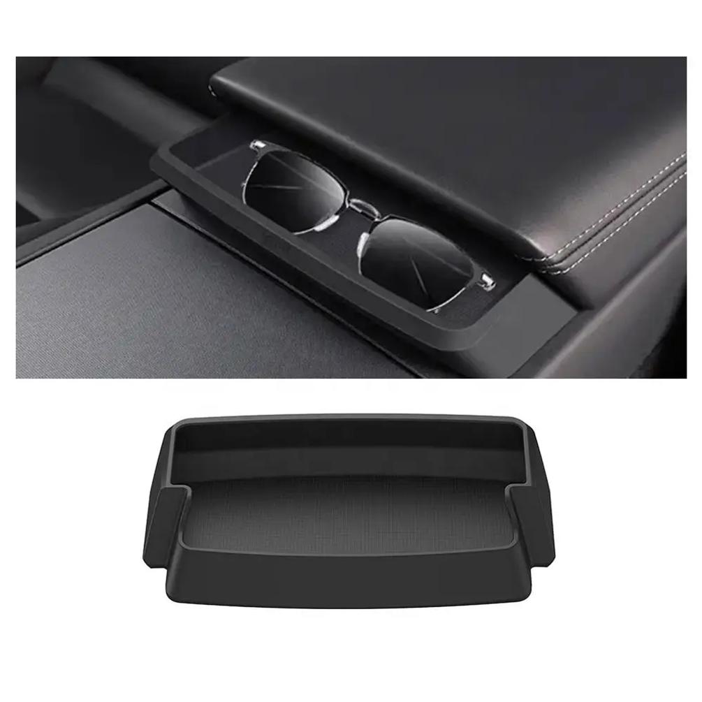 BEG1 For Tesla Model Y Juniper Center Console Armrest Storage Box Model 3 Highland Eyeglasses Holder Armrest Tray Silicone Accessory