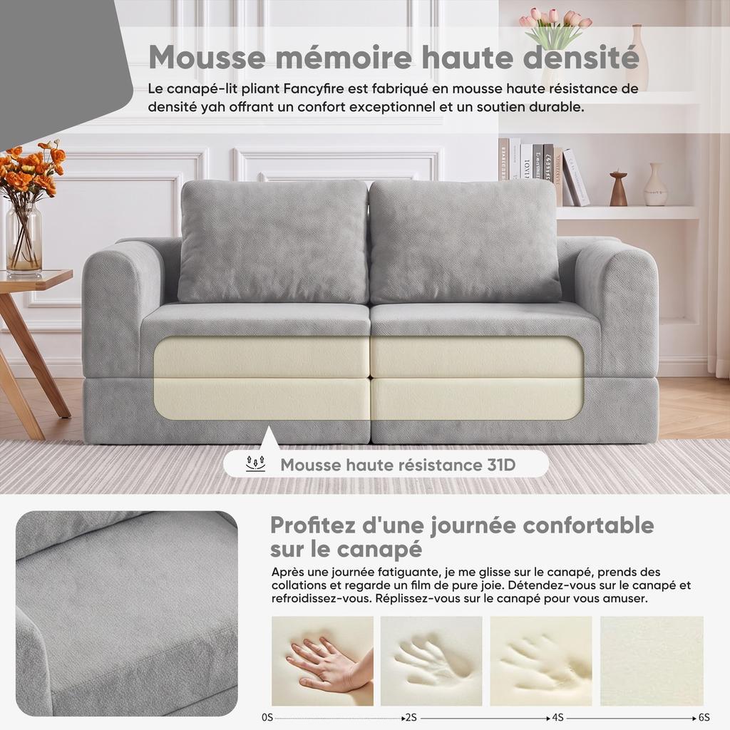Convertible Folding Sofa Bed, Sleeper Chair with Memory Foam and Back Support – Futon Couch for Living Room, Bedroom, or Small Spaces Gray