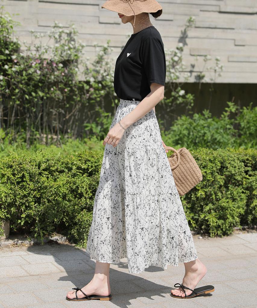 Ppaeppae Waistband Flower Tiered Long Skirt