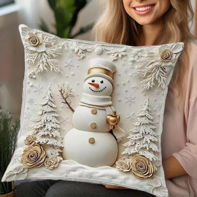 1/4 Piezas 45x45CM Funda de Almohada Navideña de Lino Papá Noel Muñeco de Nieve Reno Árbol de Navidad Funda de Almohada Sala de Estar Dormitorio Sofá Cama Funda de Cojín Cuadrada