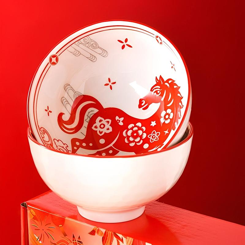 Dárková sada keramických misek a hůlek - Rok koně - Suvenýr k novoročnímu dárku