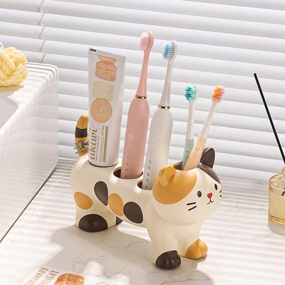 Three-flower Cat Electric Toothbrush Rack Rack Couple Toothpaste Placed Washstand Base Bracket Ceramic Holder Bathroom Supplies