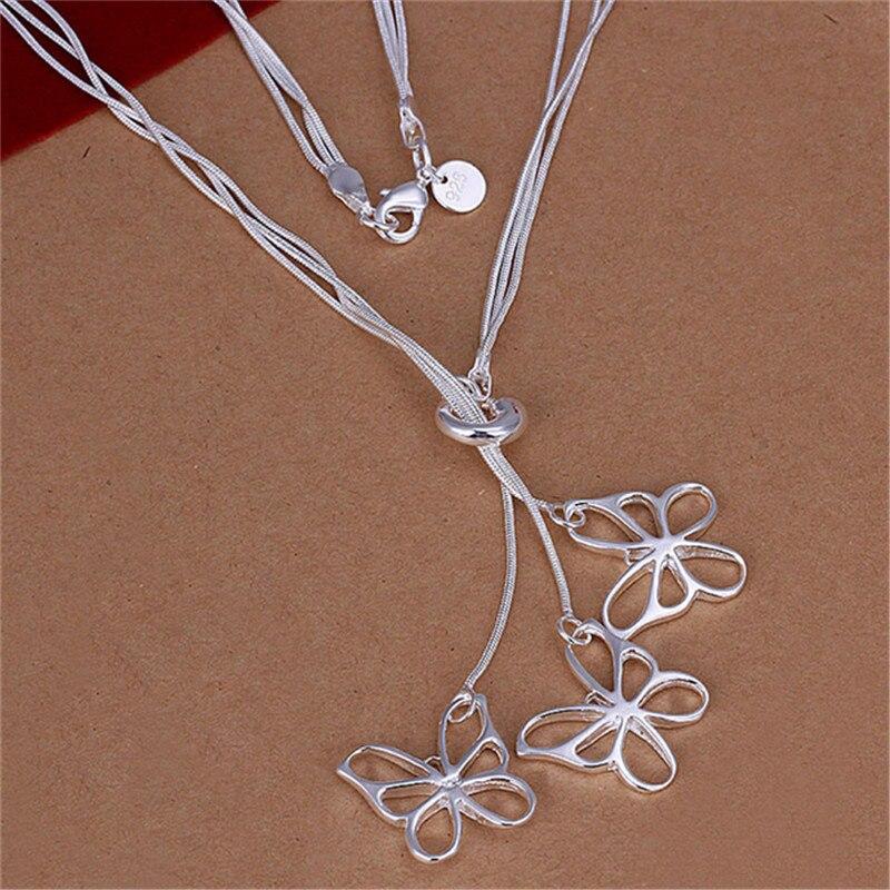 New 925 Sliver Three Butterfly Skeleton Snake Chain Necklace Fashion Jewelry For Women Trendy Wedding Engagement Birthday Gift