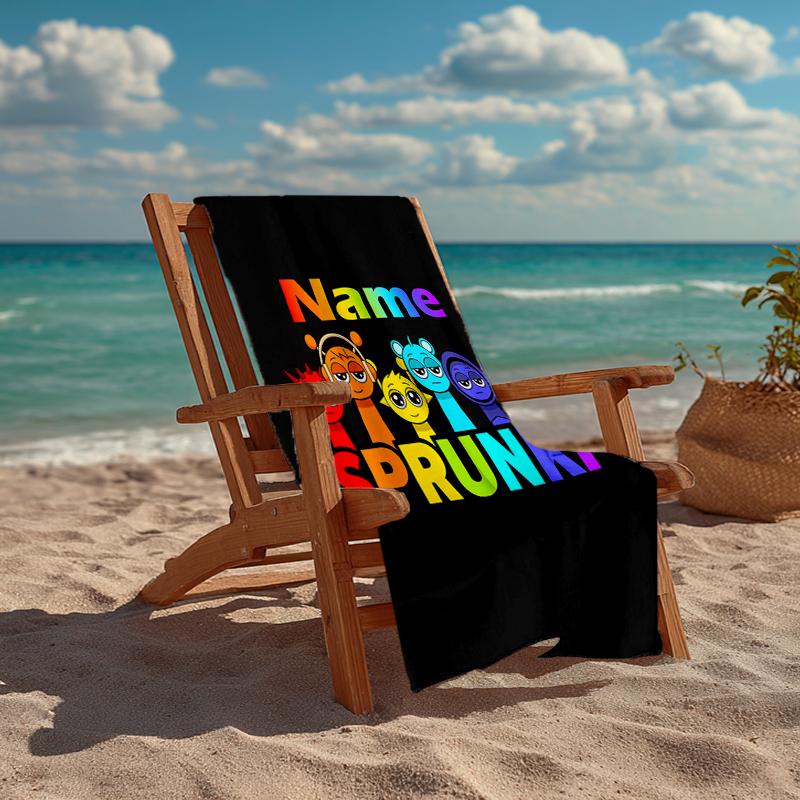 Custom Name Ultra-Soft Beach Towel with Sprunki Theme,Ideal for Pool - Camping, Diving - Perfect Travel Essential, Vibrant Beach Towel.