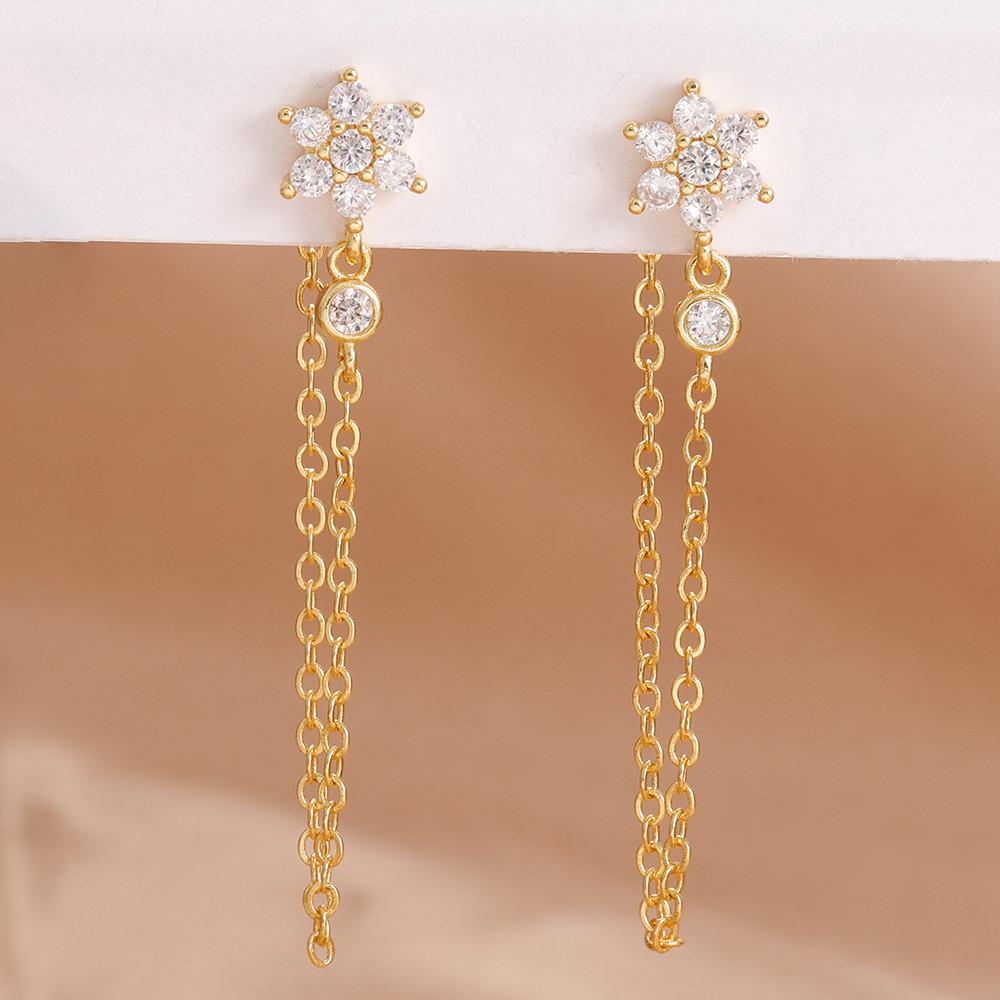 New Arrival Double Chains Long Tassel Drop Earrings For Women Korean Stainless Steel Zircon Hanging Earring Piercing Jewelry