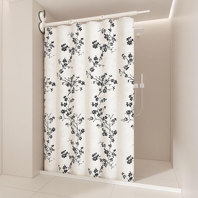 YiCeng Folding Shower Curtain Set - Fluttering Flower Vines