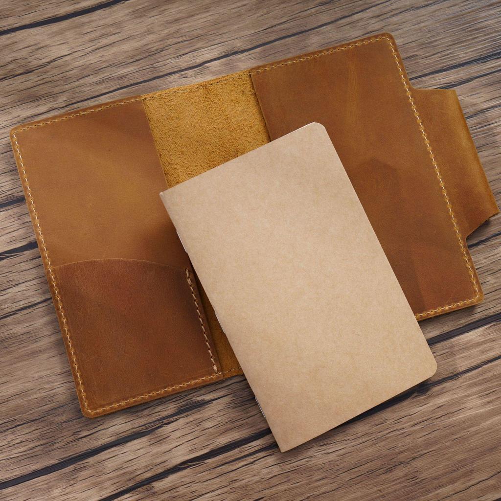 Leather Vintage Travel Notebook - Handmade Diary with Magazine Cover, Portable & In Stock