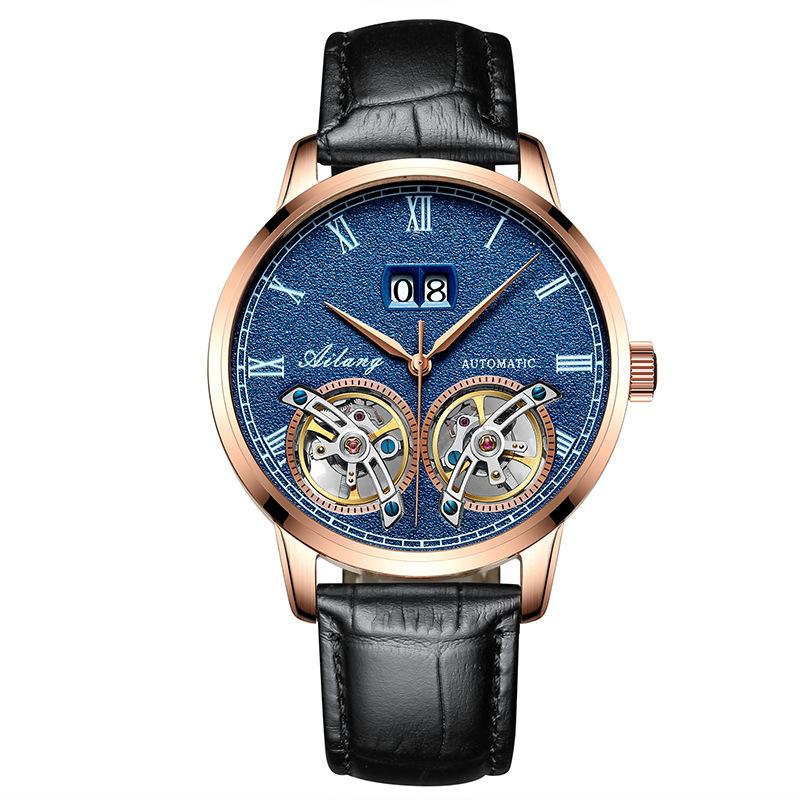 AILANG Мужские полностью автоматические механические часы с двойным маховиком, водонепроницаемые мужские часы с календарем на ремне