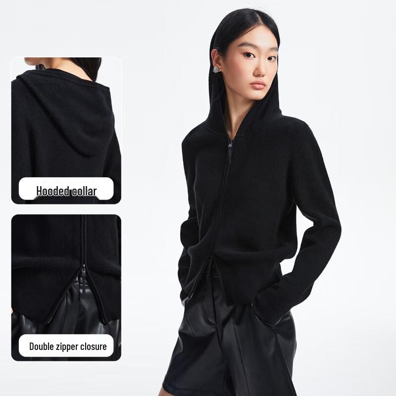 VEROMODA 2025 Autumn Solid Hooded Double-Zip Knit Jacket