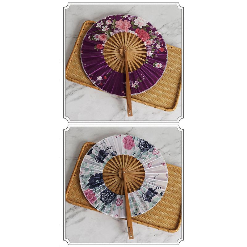 Runder Bambus-Handfächer Chinesischer Stil Blumenmuster Tragbarer Faltfächer Mit Quaste Hochzeitstanz Handgehaltene Fächer Party-Dekoration Geschenk