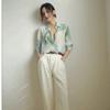 Elegant Watercolor Print Long Sleeve Button Up Shirt For Women