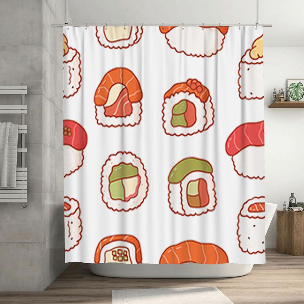 Adorable Sushi-Themed Shower Curtain With Vibrant Colors Perfect Addition For Any Bathroom!