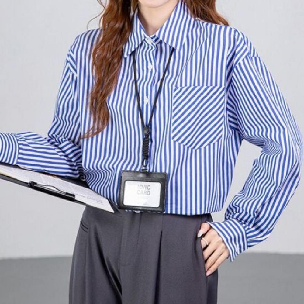 Navava Women Casual Office Stripe Loose Fit Long Sleeve Shirt Nb3067