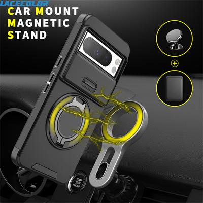 Supporto Anello Dita Rotante a 360° Custodia Scorrevole per Fotocamera per Google Pixel 10 9 8 7 Pro XL 9A 8A Magnetica Magsafe Cover per Ricarica Wireless