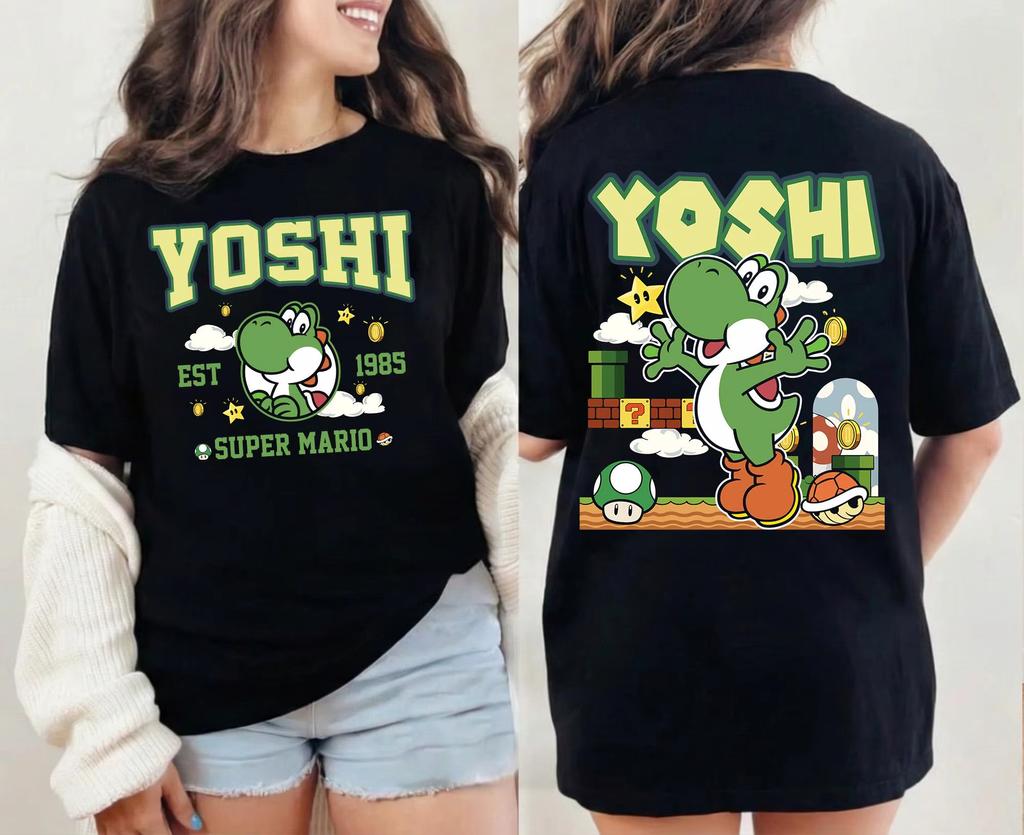 Super Mario EST 1985 Yoshi T-shirt, Unisex Summer High-quality Pure Cotton Cartoon Y2K Streetwear Short Sleeve T-Shirt