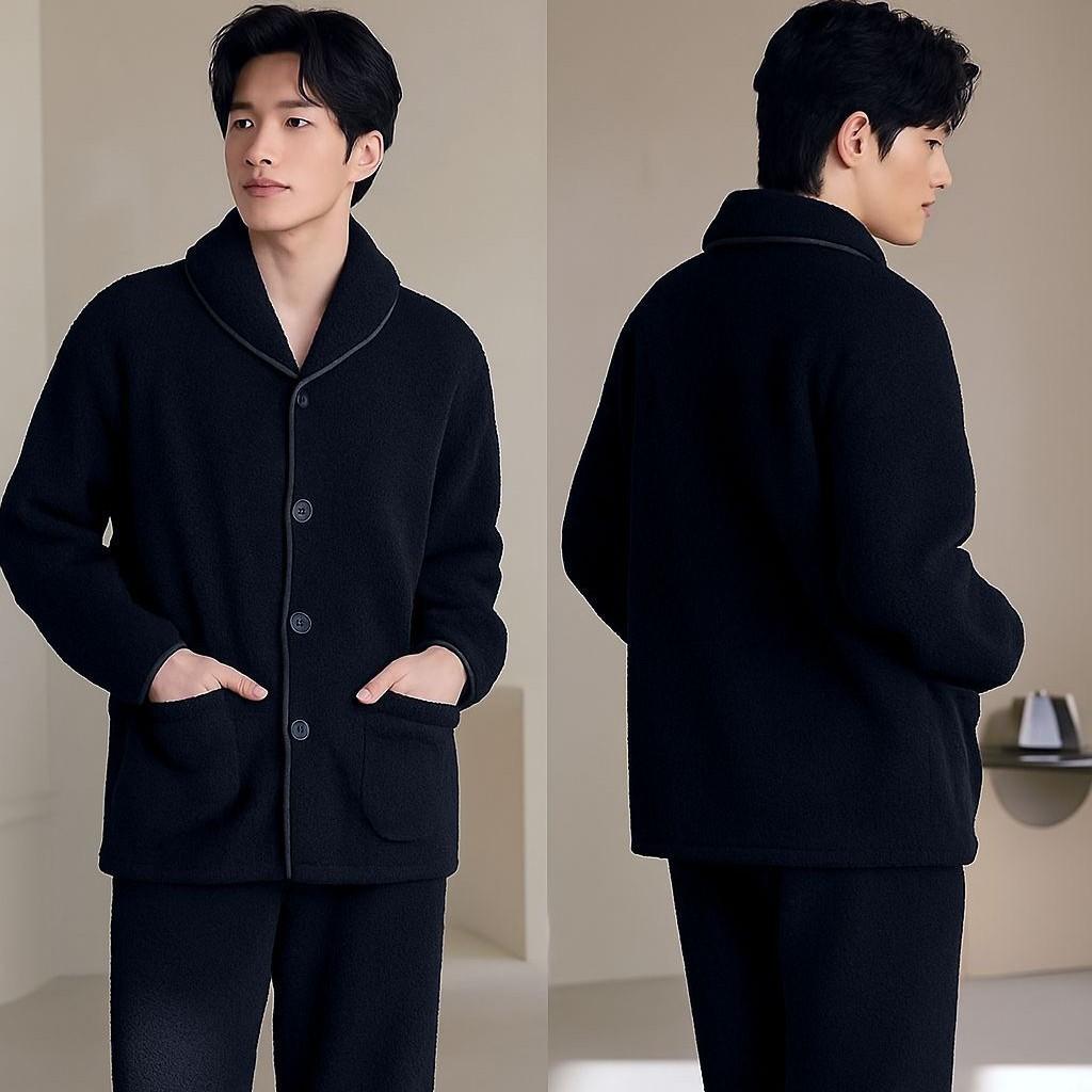 

Пижама мужская осенне-зимняя флисовая утолщенная с длинным рукавом теплая из овечьей шерсти комплект домашней одежды 3XL