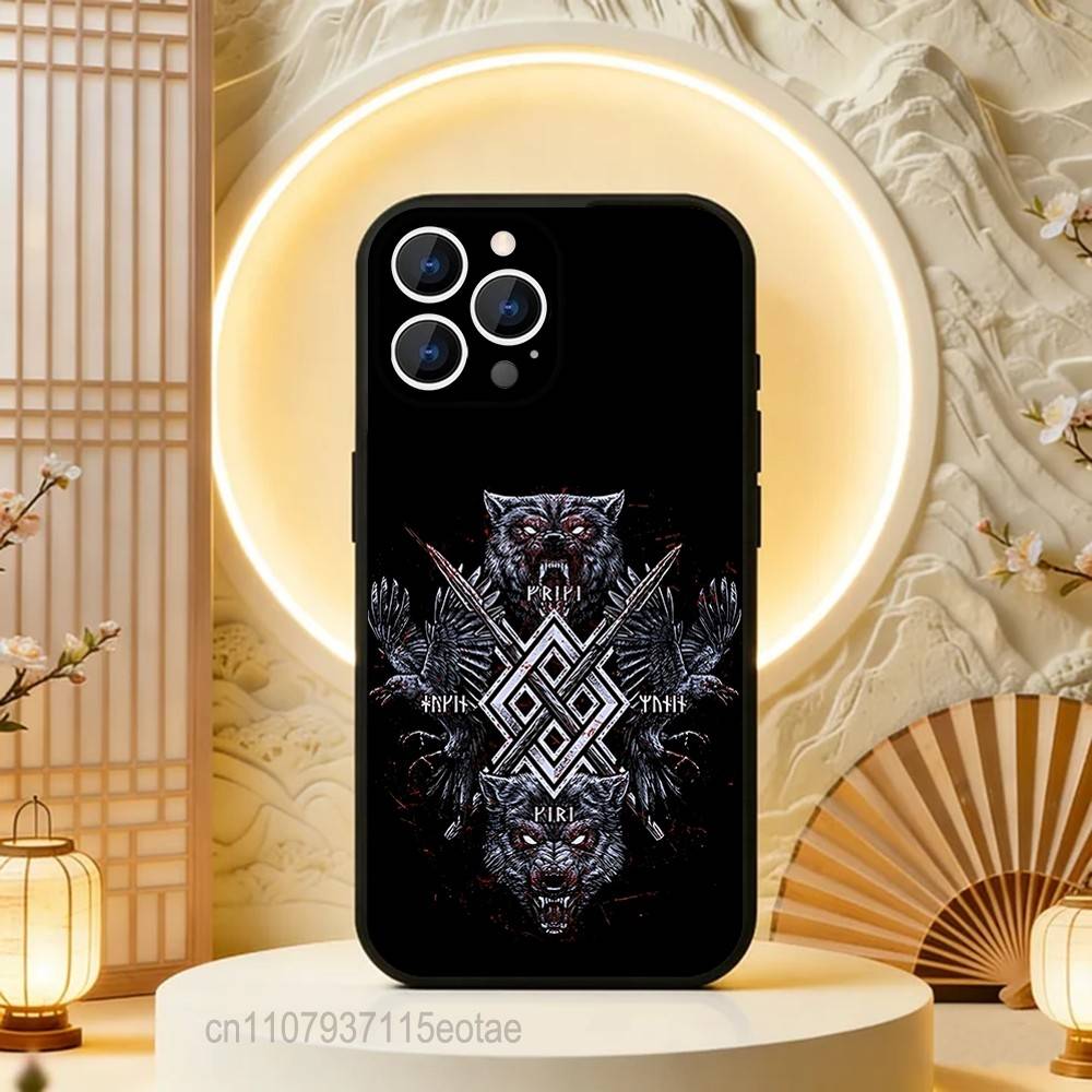 Odin AND Fenrir Phone Case Silicone Soft For IPhone 16,17,15,11,13,12,14,Mini,Pro,Max,Plus,Air,E Black