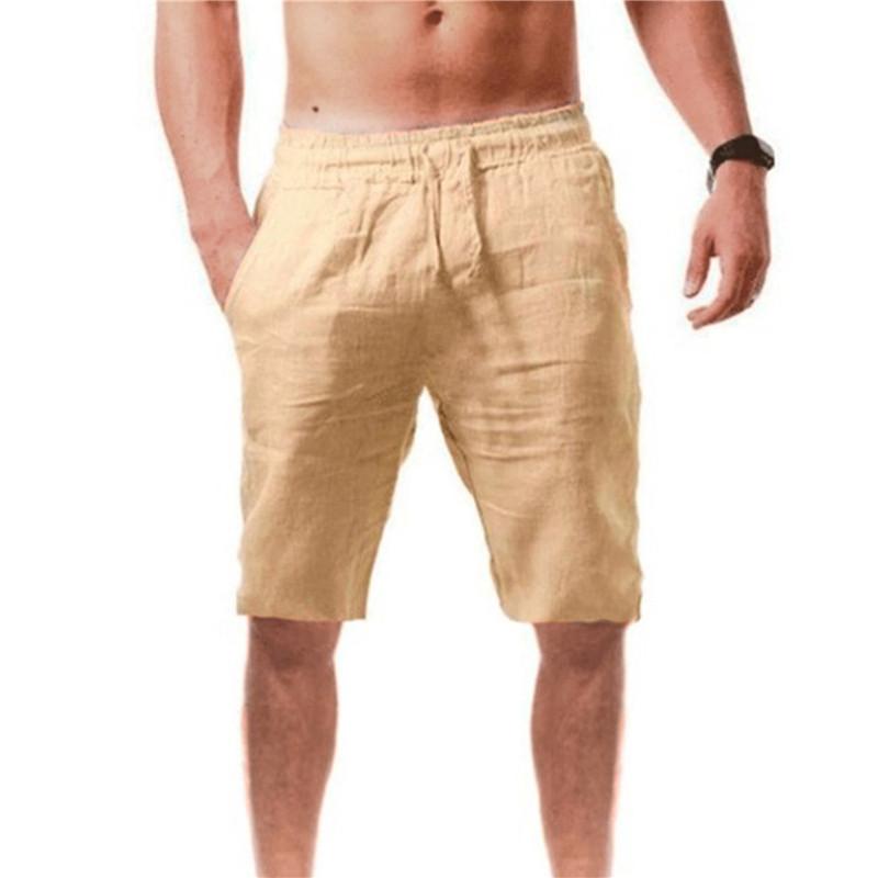 Yoxier Nieuwe Heren Katoen Linnen Shorts Zomer Casual Ademend Effen Kleur Linnen Korte Broeken Fitness Streetwear Broeken L kaki