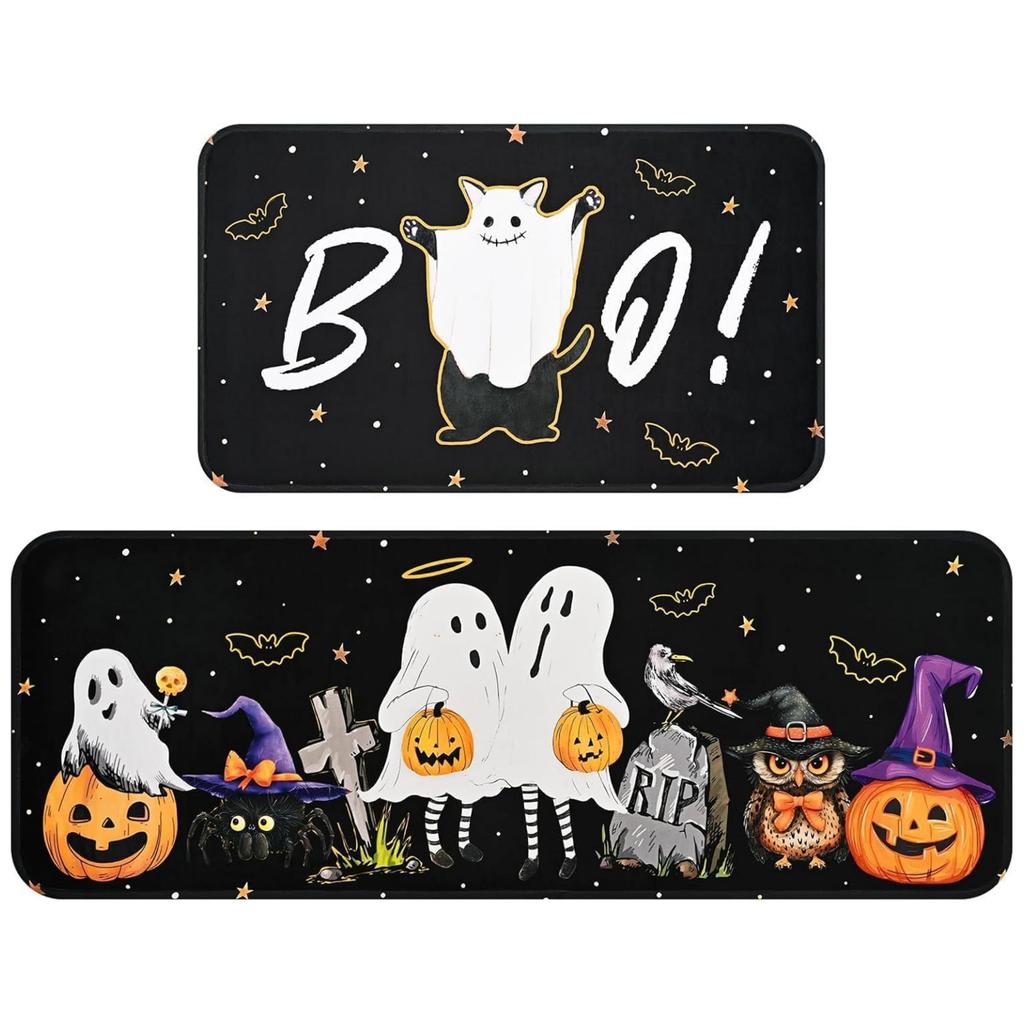 2pcs Halloween Kitchen Carpet, Indoor And Outdoor Welcome Doormat, Bedroom And Living Room Floor Mat, Home Decoration