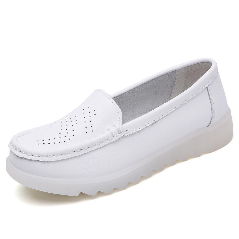 Women's Comfortable Non-Slip Leather Work Shoes: Breathable, Anti-Odor, Soft Sole, Ideal for All-Day Wear.