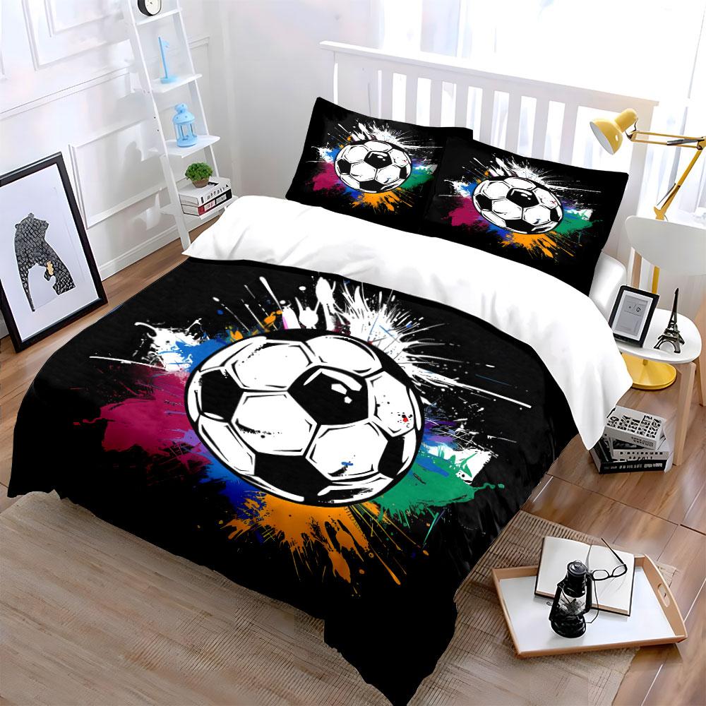 Colorful Soccer Theme Three-Piece Set Multiple Sizes Kid'S And Adults' Bedroom Exquisite 3Pc Bedding Set, Gift