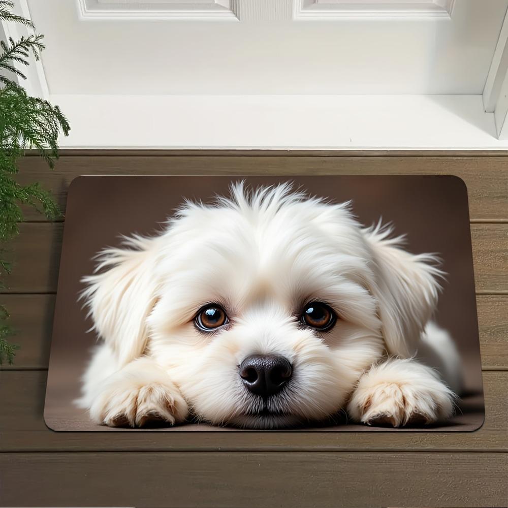 Cute Maltese Dog Pattern Welcome Floor Mat, Indoor and Outdoor Door Mat