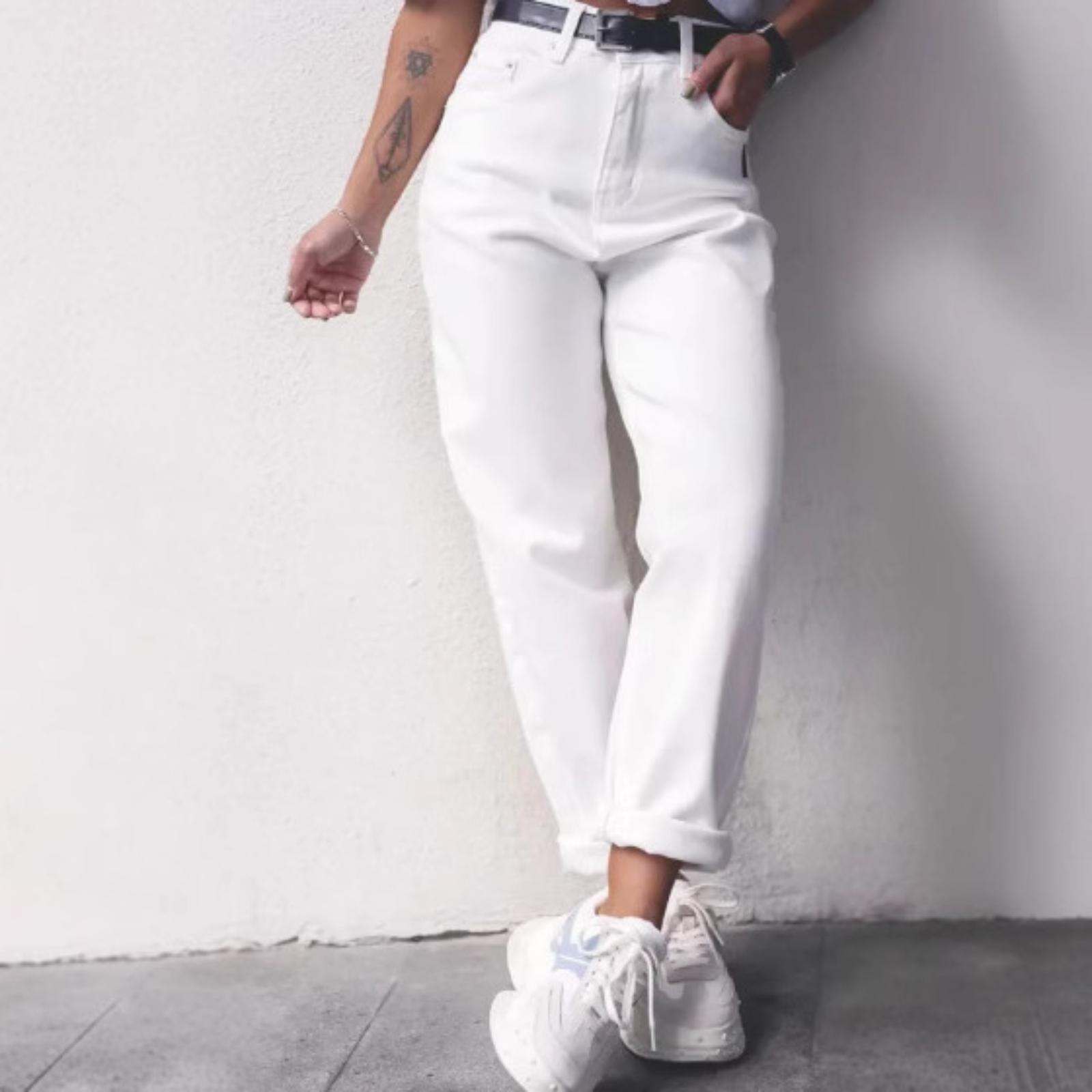 

Женские узкие прямые свободные повседневные брюки с высокой талией, широкие брюки XXL белый